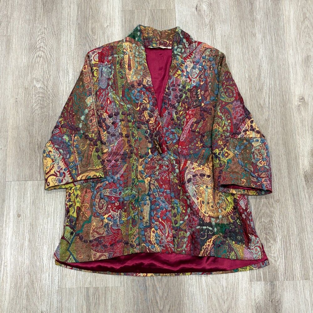 Soft Surroundings Size Small Antique Floral Funky Art-to-Wear 3/4 Jacket